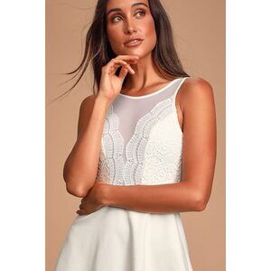 Lulus I Promise White Lace Skater Dress - NWOT Size S